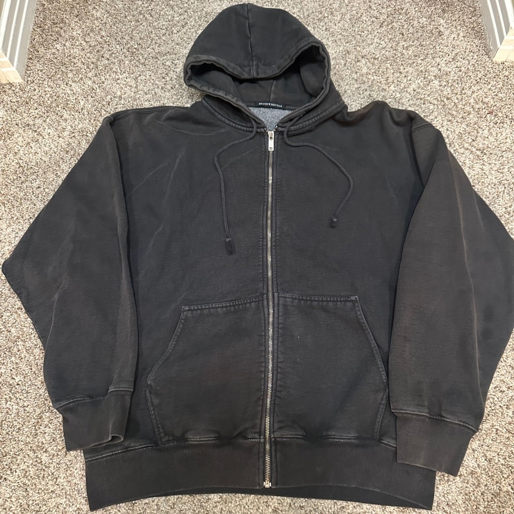 Brandy Melville Mens Full Zip Hoodie One Size Black Preowned Faded Wash